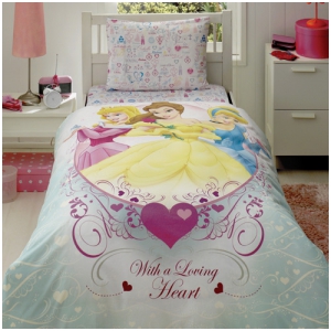 Детское постельное белье TAC PRINCESS BELLE HEART с двусторонним пододеяльником и наволочкой  артикул 20-54