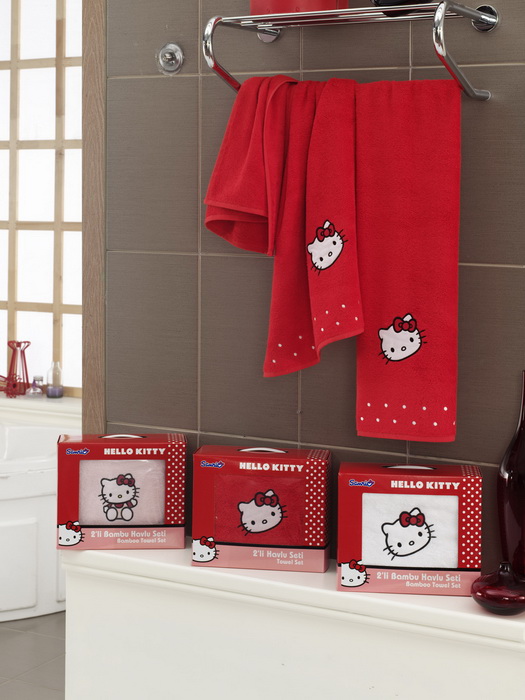 Набор детский HelloKitty  Код 564  Полотенце махровое-бамбук  Размер: 140х70*1шт  Размер: 90х50*1шт plt102-2