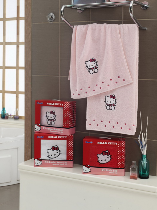 Набор детский HelloKitty  Код 564  Полотенце махровое-хлопок  Размер: 140х70*1шт  Размер: 90х50*1шт plt102-6